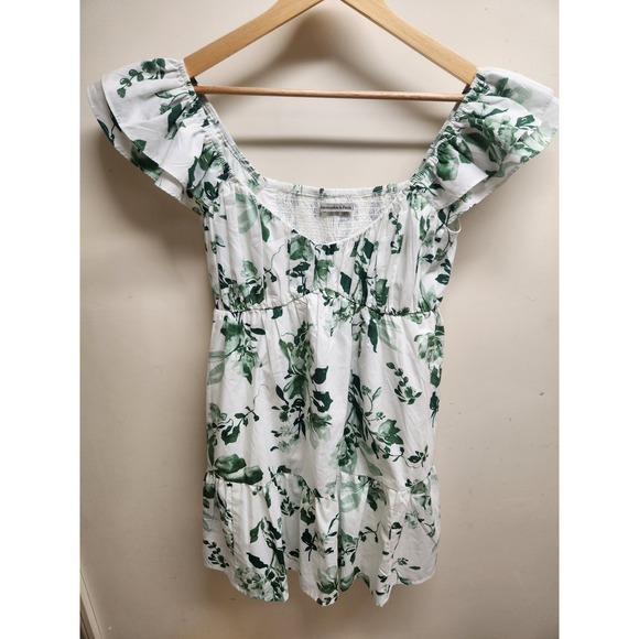 Abercrombie & Fitch Green Floral Print Ruffle Sleeve Dress - Women's - Picture 1 of 3